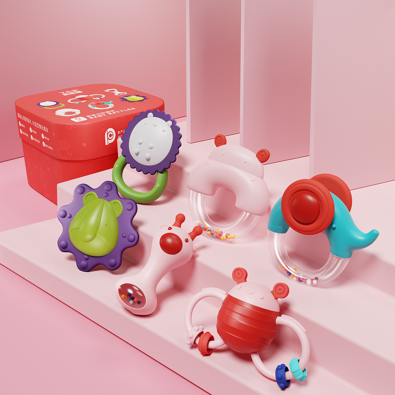 母婴-儿童摇铃电商产品场景渲染（图ZMzM5NzAwNjky） - 产品 - 站酷设计师XUAN同学不着急原创素材 - 站酷ZCOOL