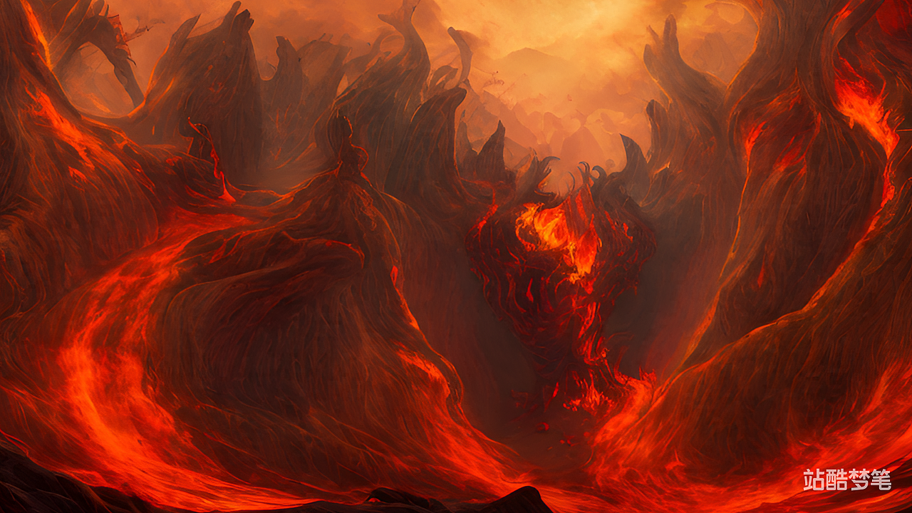 #站酷梦笔#地狱，深渊，火，悬崖，恶魔，小鬼，恐怖