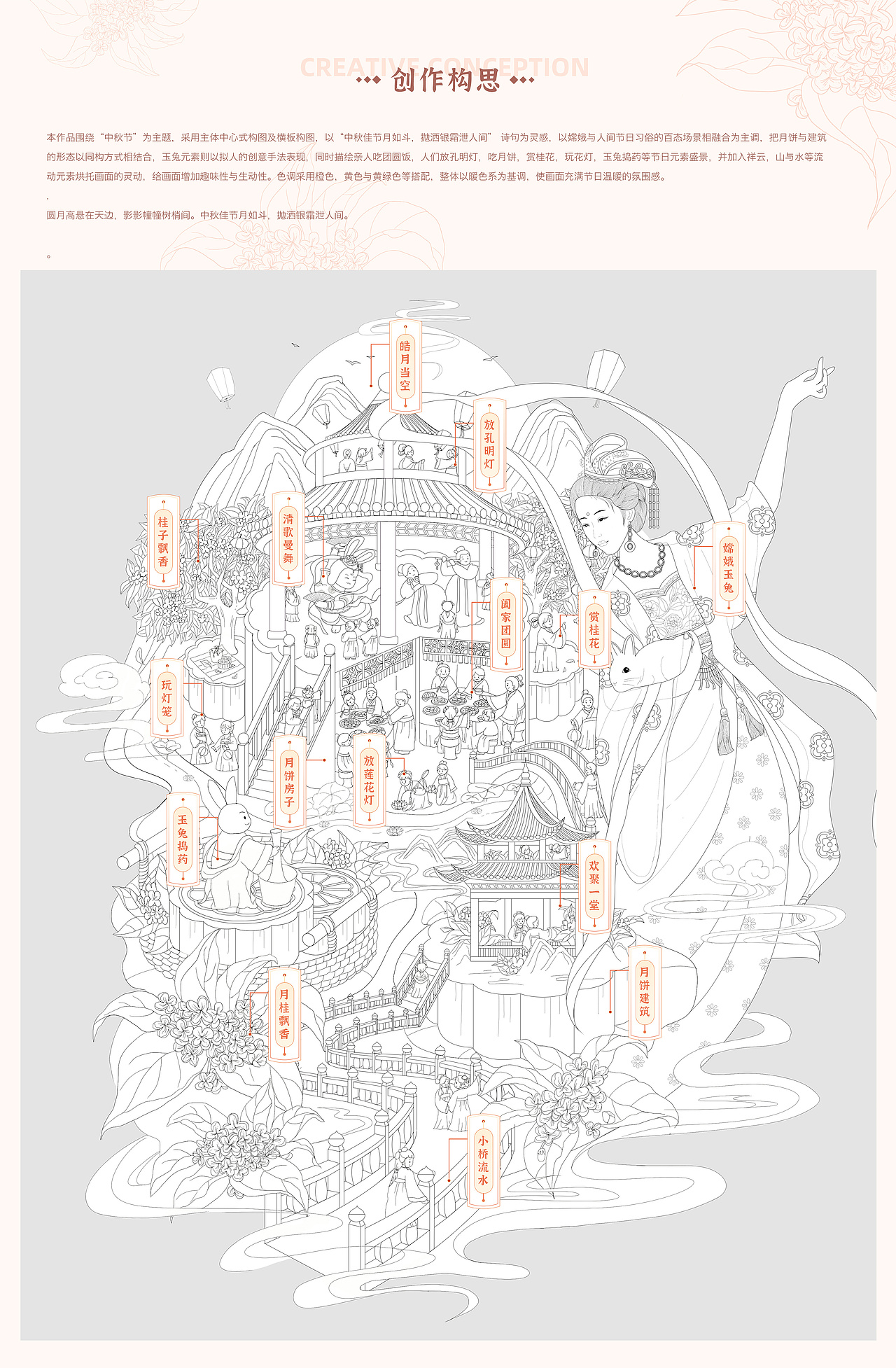 国潮插画 | 中秋节主视觉古风插画