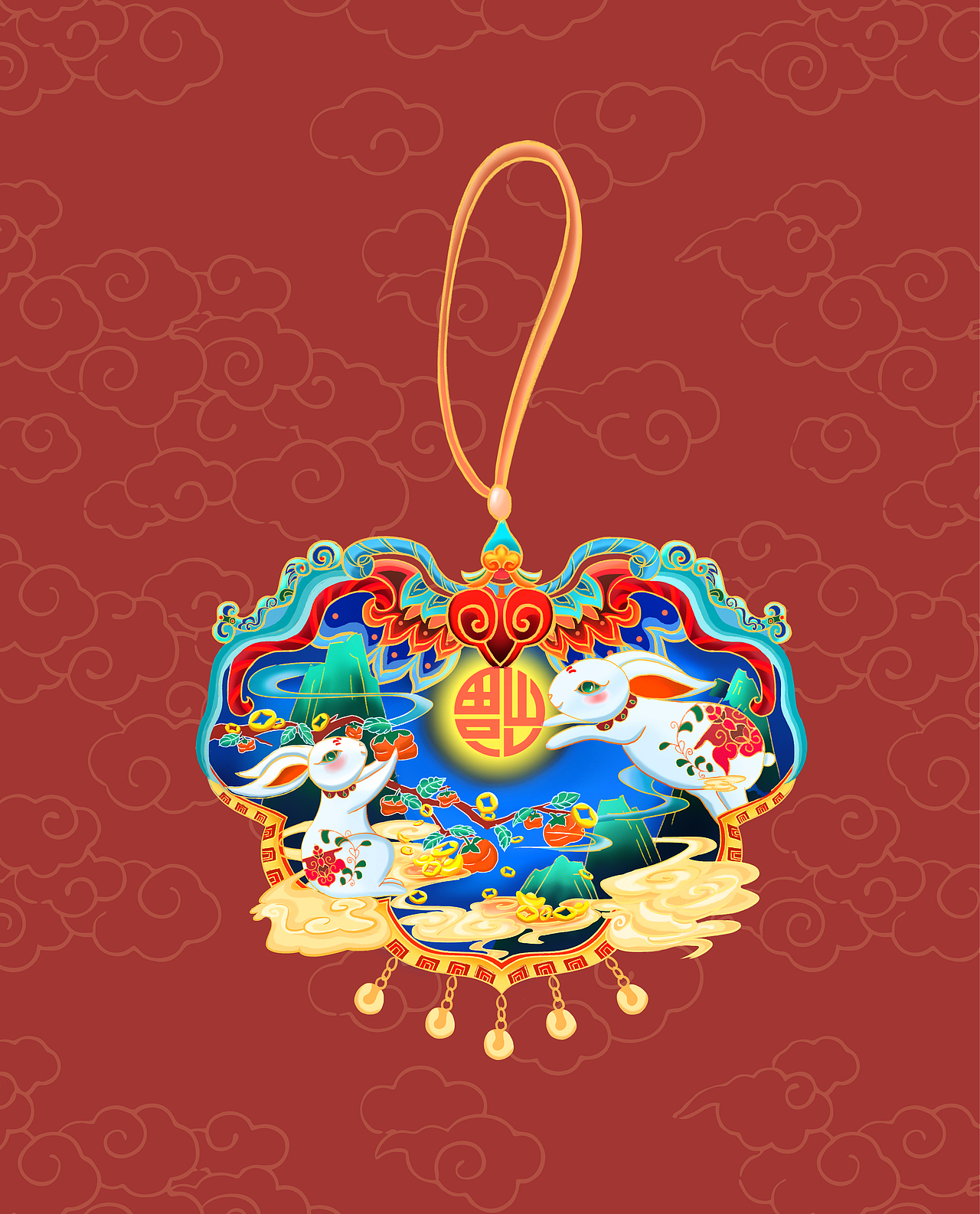 國風新春福兔賀春傳統(tǒng)手繪兔年事事如意玉佩（圖ZMzE2NDAyMzcy） - 商業(yè)插畫 - 站酷設計師胖胖潘coco原創(chuàng)素材 - 站酷ZCOOL