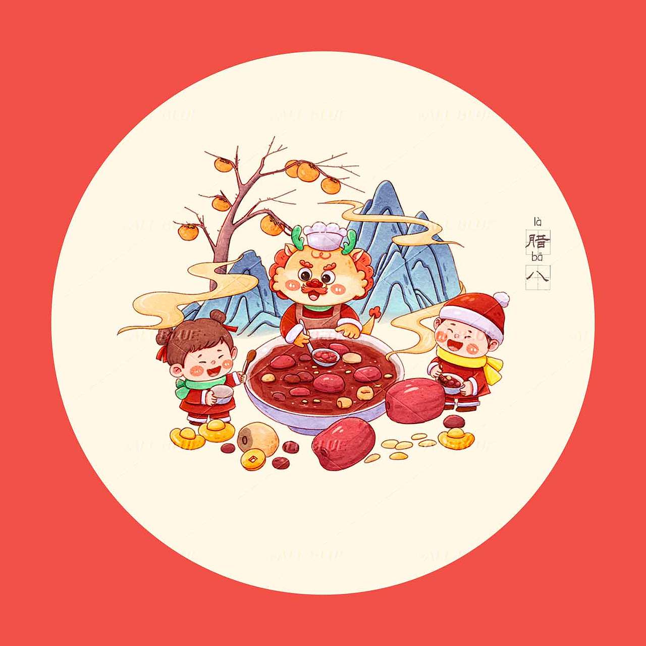 龙年年俗腊八包饺子剪纸五舞龙古风场景