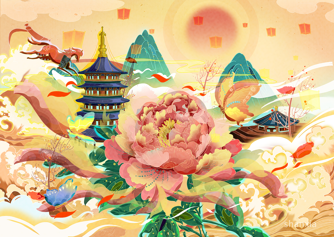 洛阳城市国风元素插画