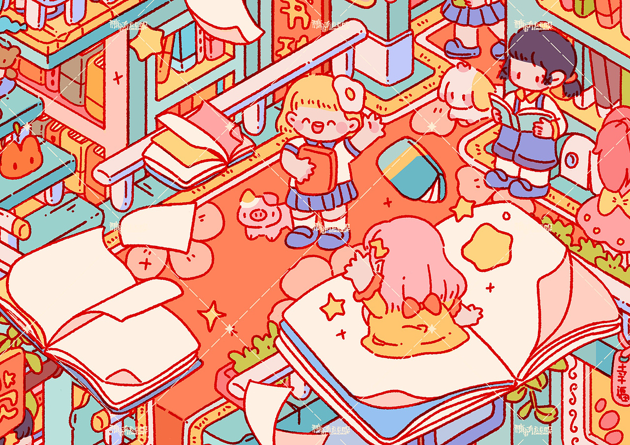 阅览室一角｜治愈系插画（图ZMzQ1MzgwNjMy） - 商业插画 - 站酷设计师糖里有豆豆呢原创素材 - 站酷ZCOOL