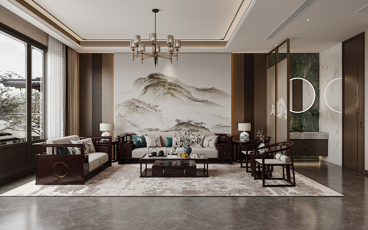 新中式（图ZMzQ5MjIxNzAw） - 家装设计 - 站酷设计师筑创空间效果表现原创素材 - 站酷ZCOOL