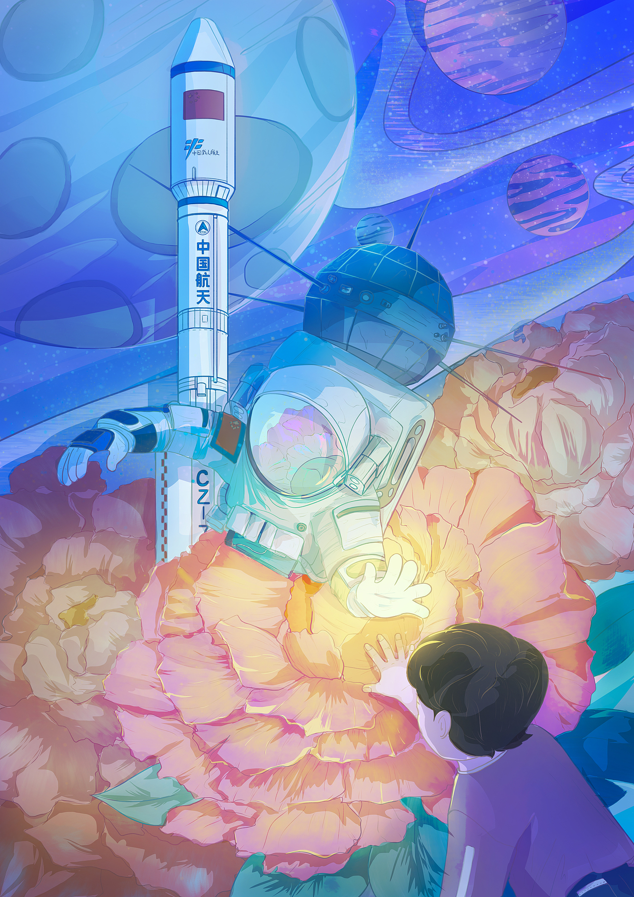 航天路|繁花梦（图ZMzUwMDAyNDUy） - 商业插画 - 站酷设计师青耕_QG原创素材 - 站酷ZCOOL