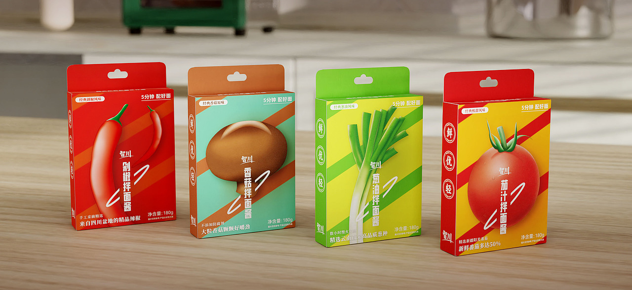 智川优选健康有机拌面酱系列包装设计(来自草木青)