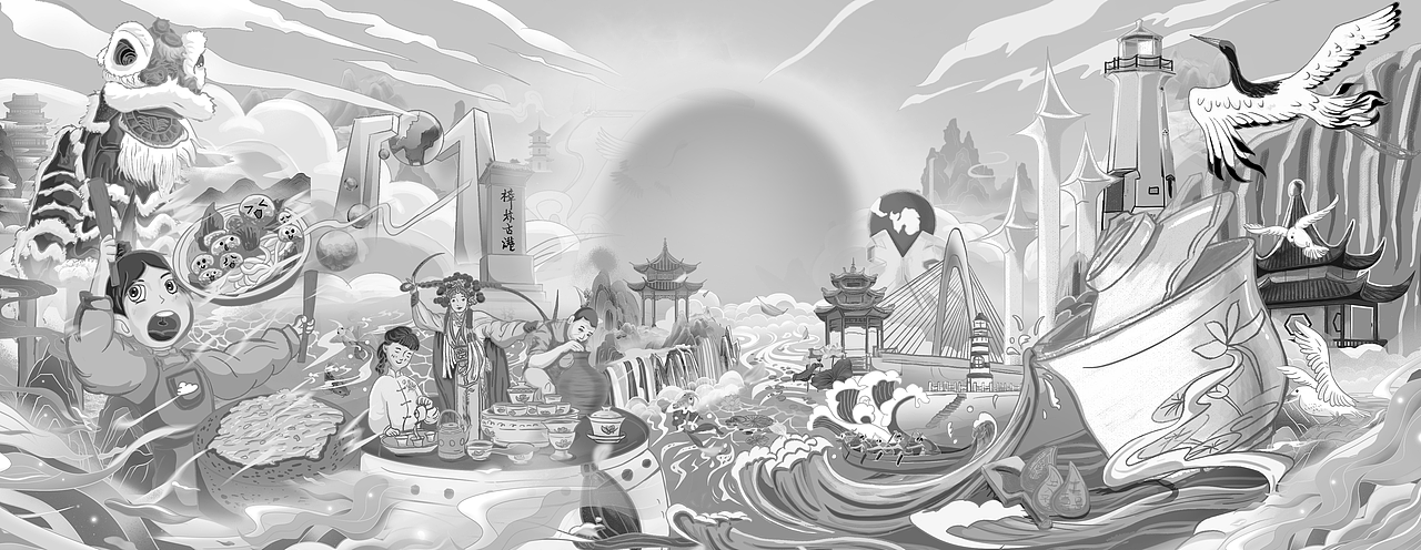 氛围感国风插画潮汕KV《潮汕之旅》（图ZMzIwMDY5MTAw） - 创作习作 - 站酷设计师plittlecloud原创素材 - 站酷ZCOOL