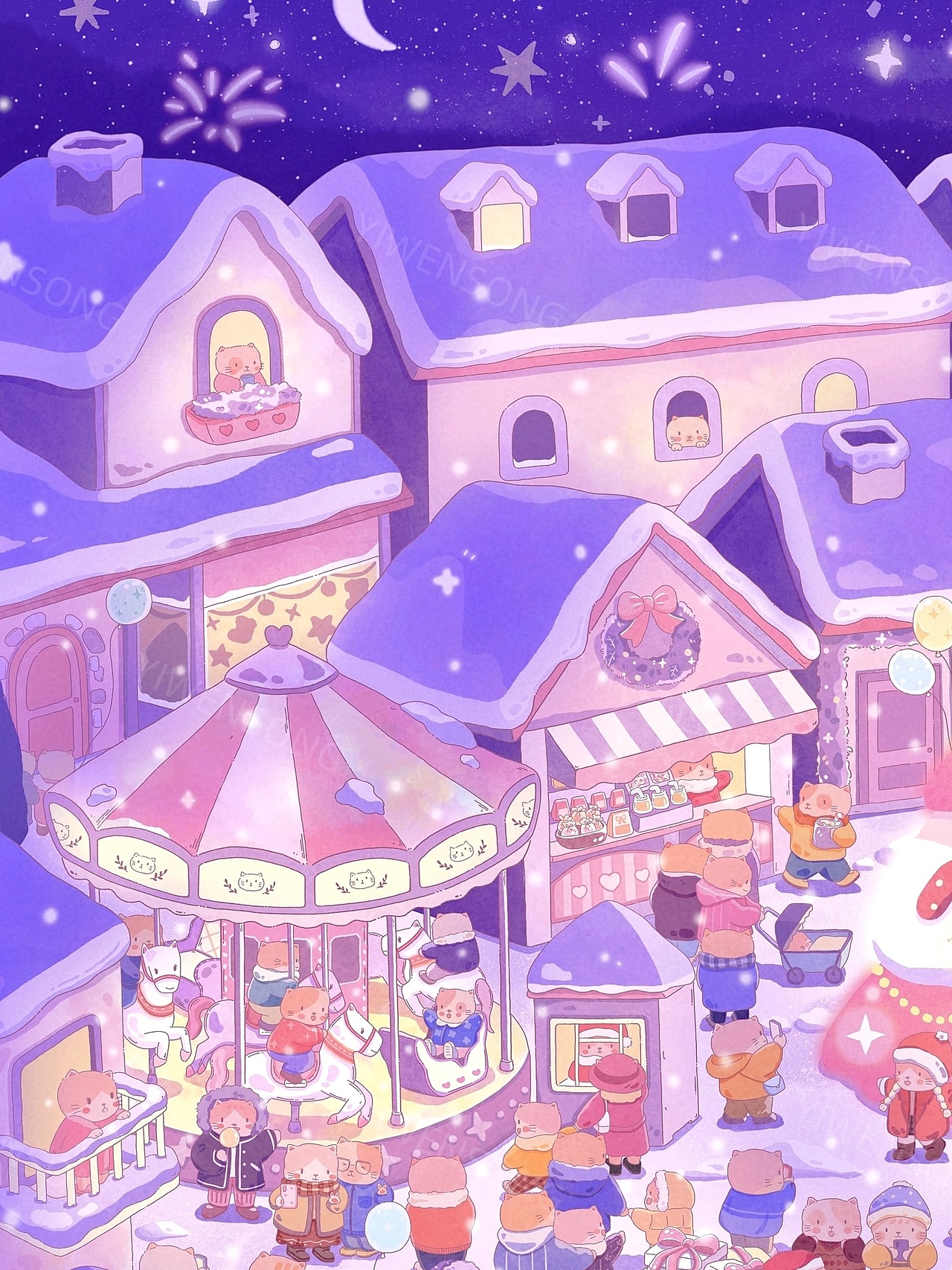 全景插画｜猫猫星球之冬季市集（图ZMzQwMjIxMTY0） - 商业插画 - 站酷设计师YIWENSONG原创素材 - 站酷ZCOOL
