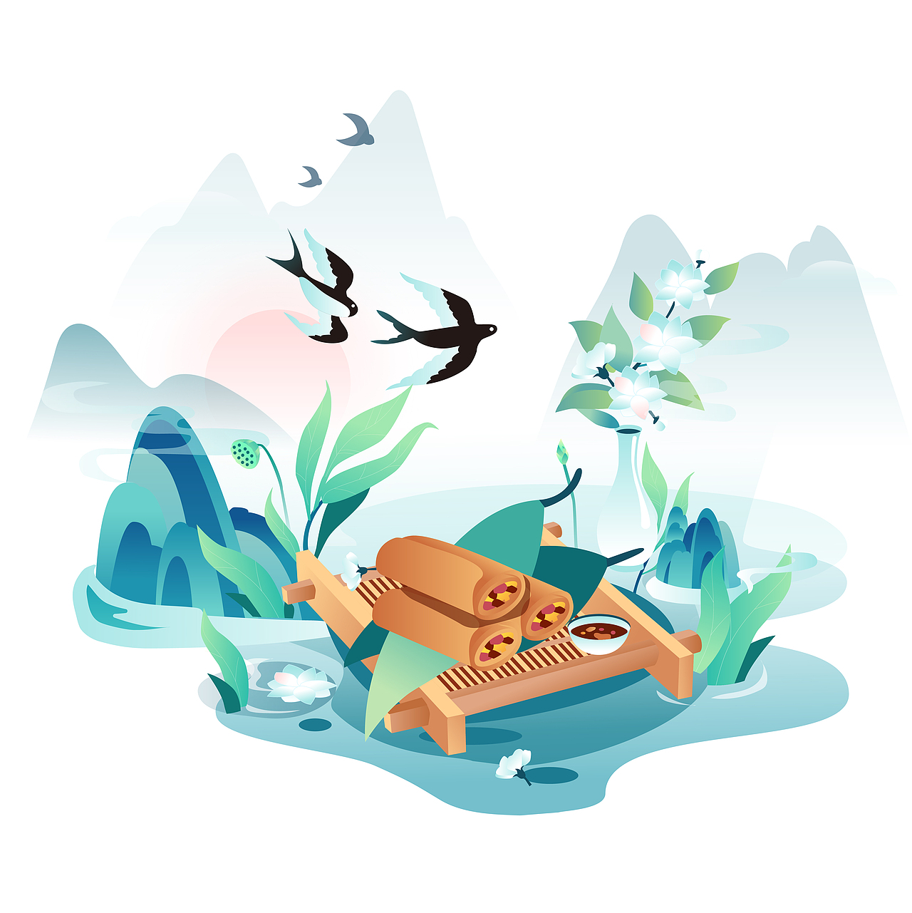 立春,雨水节气,国风意境插画