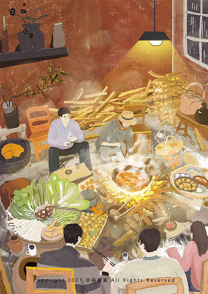 茶舍<br>刘同和他的伙伴们围在一起吃火锅的场景