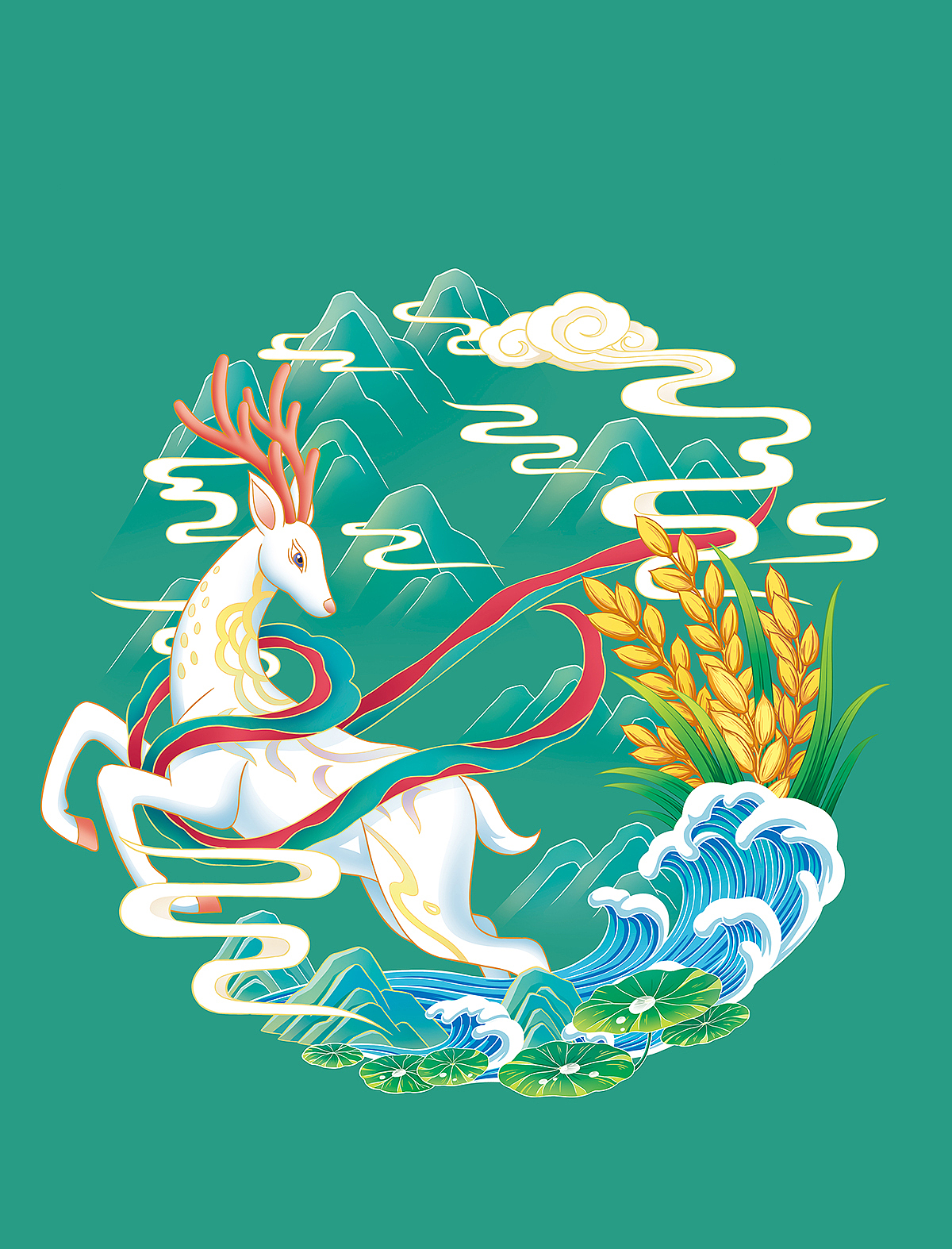 吃稻福-五常大米包装插画