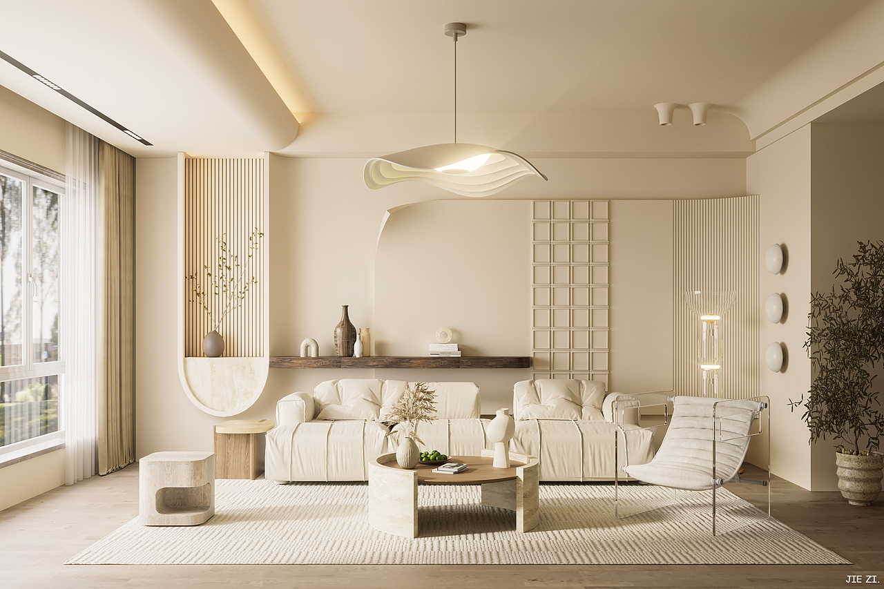 redshift-侘寂风/客厅室内渲染