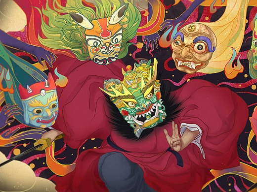 本科毕设作品|中国民间面具主题插画《千面万画》