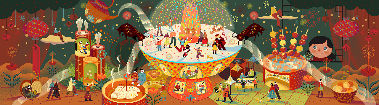 泊寓地产新年主kv插画-牛年（图ZMjM2OTUwNTI4） - 商业插画 - 站酷设计师鸡大丝原创素材 - 站酷ZCOOL
