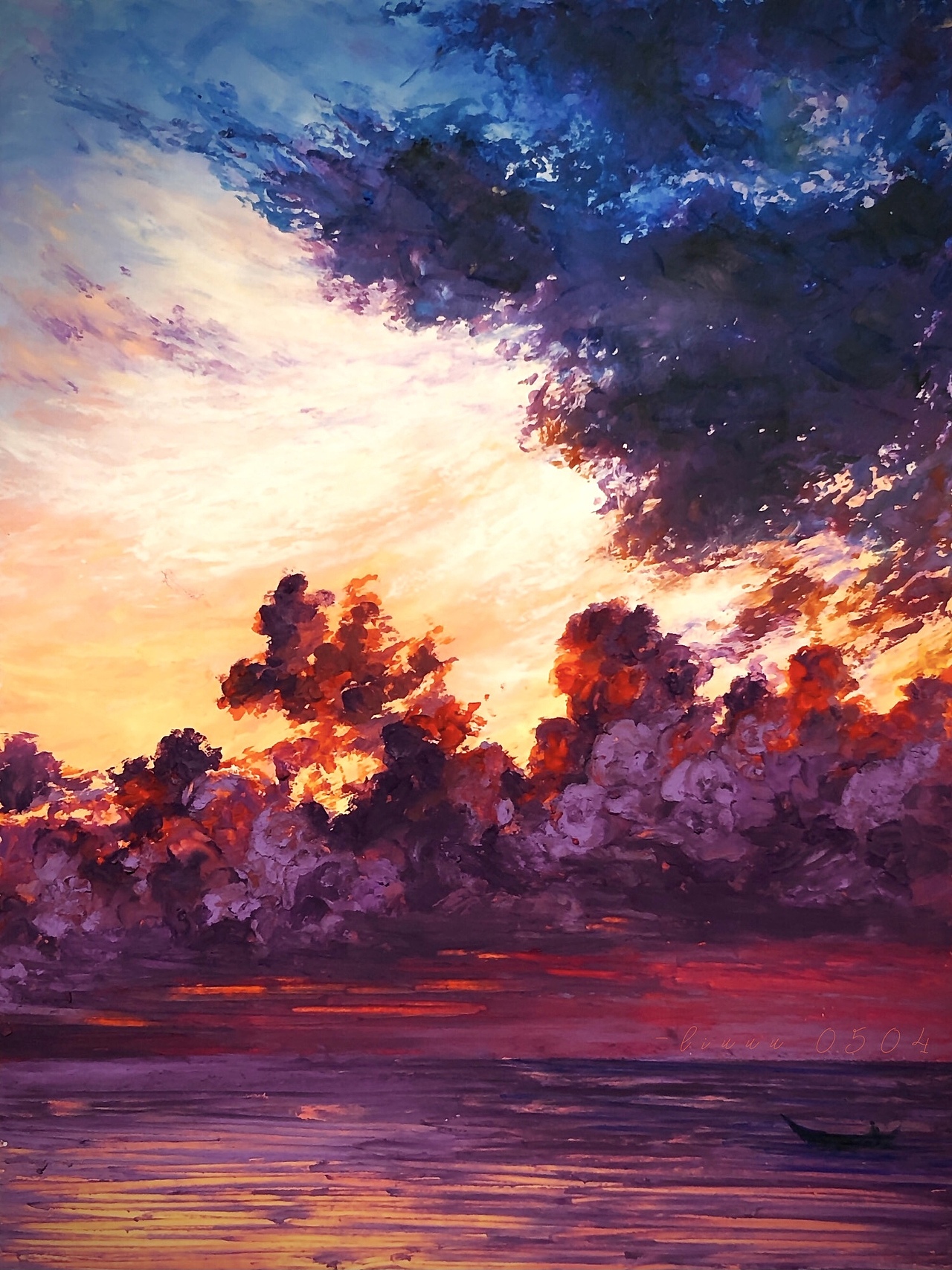 油画棒风景/日落