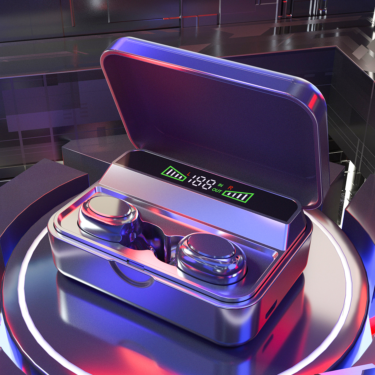 蓝牙耳机场景白底渲染