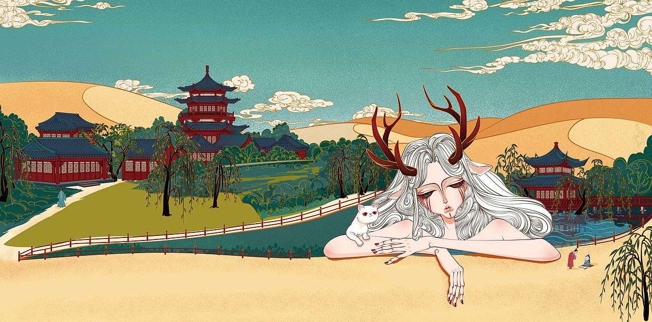 月牙泉・泡汤（图ZMjE2MTk5MjEy） - 商业插画 - 站酷设计师达芬奇的奶糖君原创素材 - 站酷ZCOOL