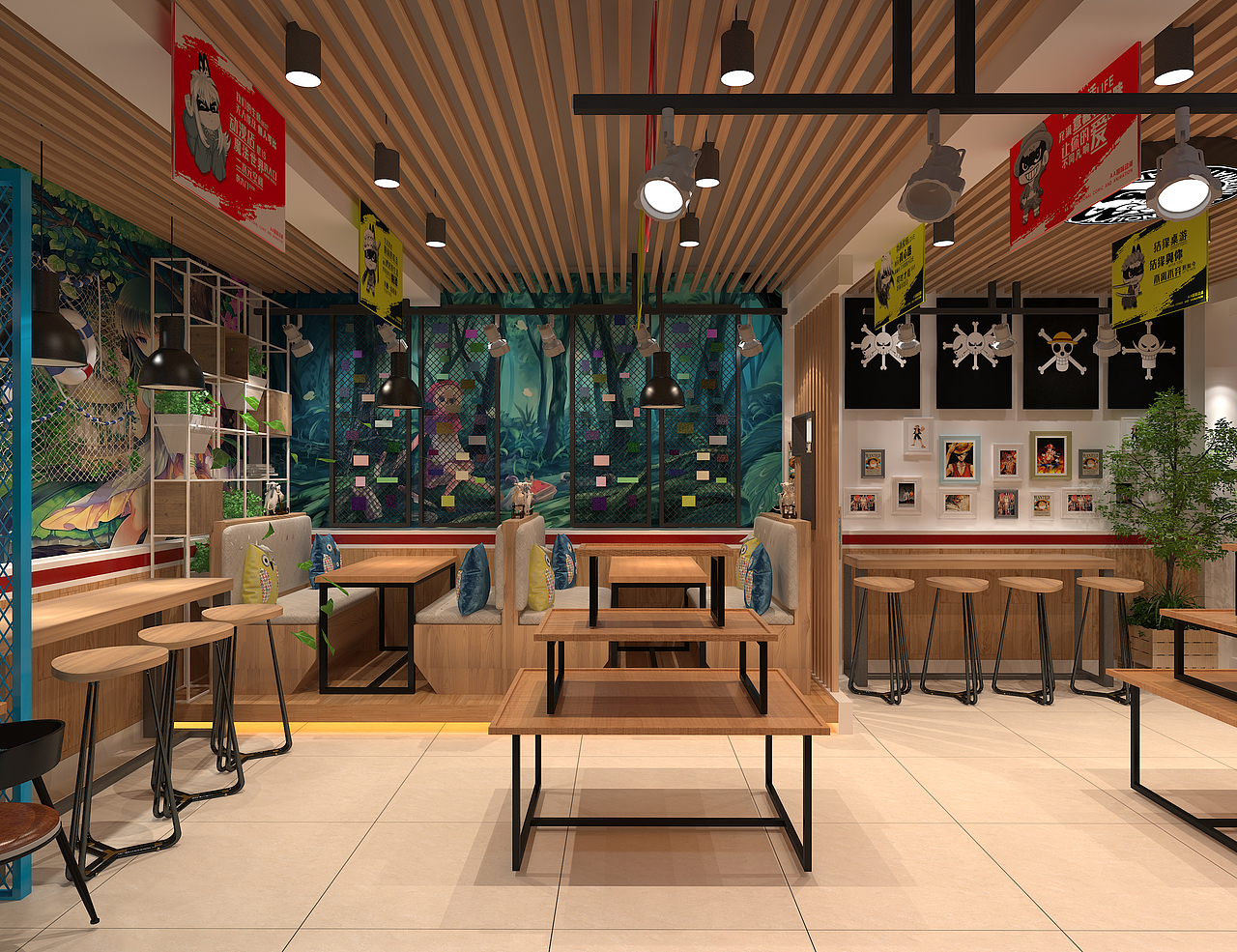 动漫主题餐饮店3D效果图,动漫休闲馆加盟,动漫餐饮店