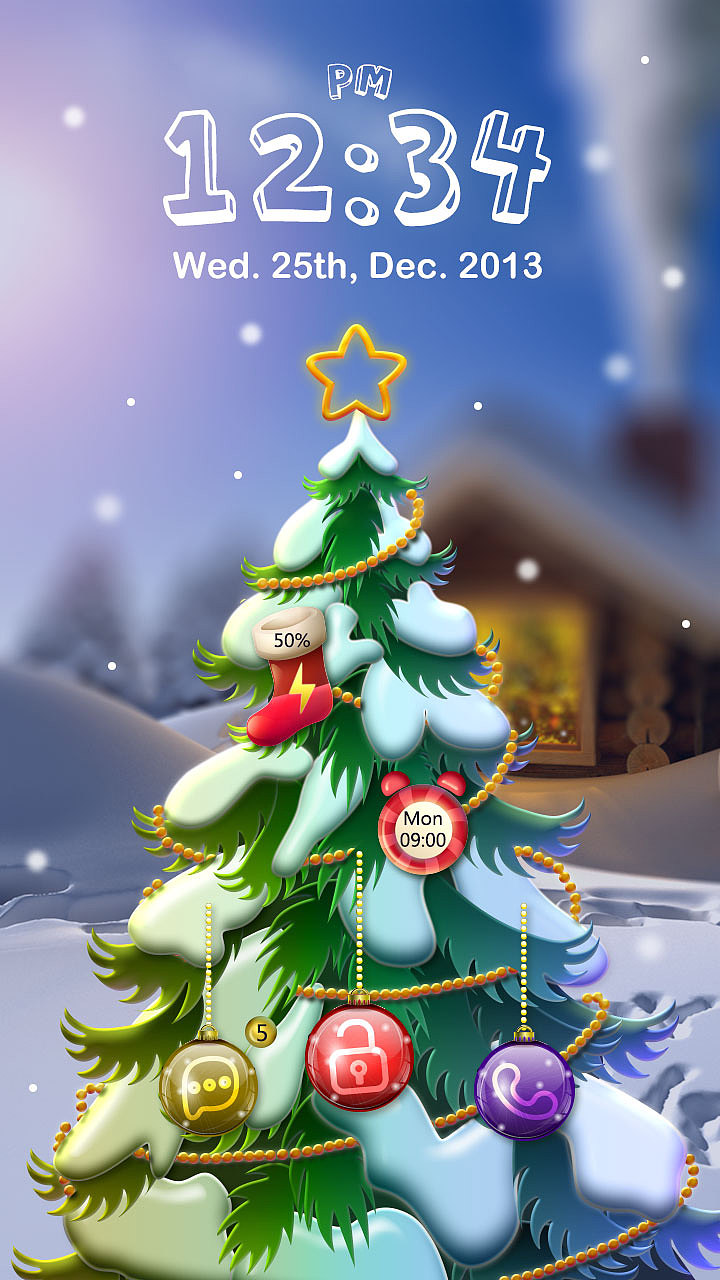 圣诞锁屏 / Xmas Tree（图ZMTI1MjkwMTY=） - 主题/皮肤 - 站酷设计师草米原创素材 - 站酷ZCOOL