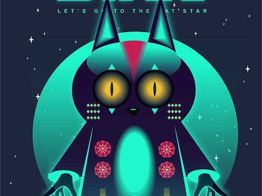 插画课作品  |  酷炫科幻风之神秘猫