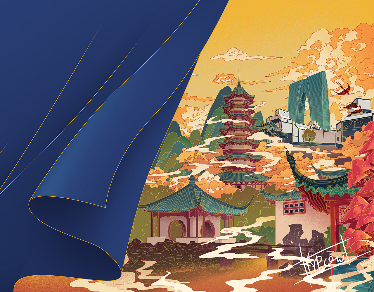 园林插画（图ZMjY5OTQ0NDMy） - 商业插画 - 站酷设计师虎皮青蛙CC原创素材 - 站酷ZCOOL