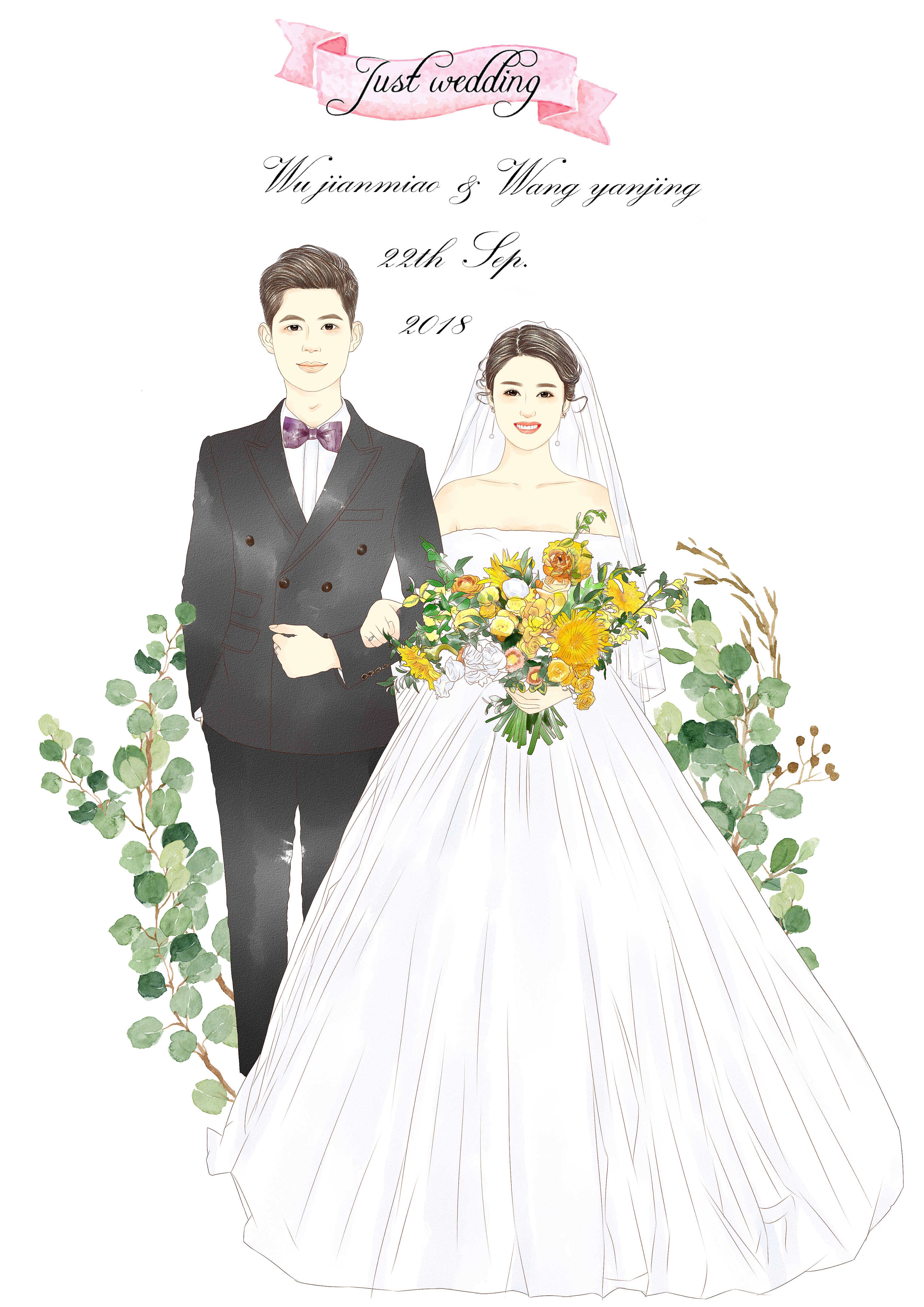 一些手绘婚礼插图,新人肖像|插画|艺术插画|朴先生手绘工作室 - 原创