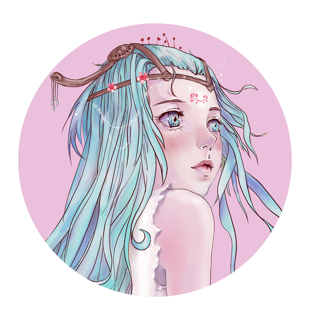 两个头饰金牛座雀斑女孩,粉色少女心自己随手画西安/插画师/2年前/66