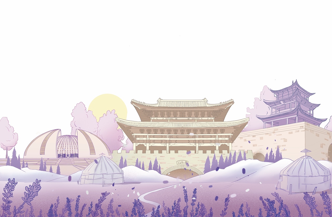 包装插画 新疆伊犁薰衣草