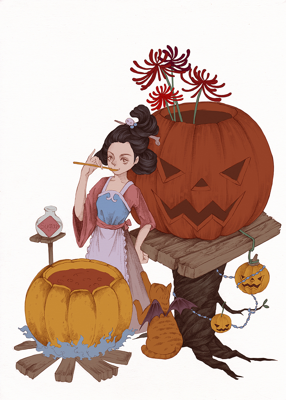 这一步上色就是铺大色块,找准一个主色调后在邻近色范围选色,小面积处可以选择对比色使画面颜色不至于太过于沉闷。切记,选色时饱和度不要过高,亮度也不要太亮,因为这一步只是确定固有色,接下来我们会对各个物体进行提亮,切记不要大红大绿。