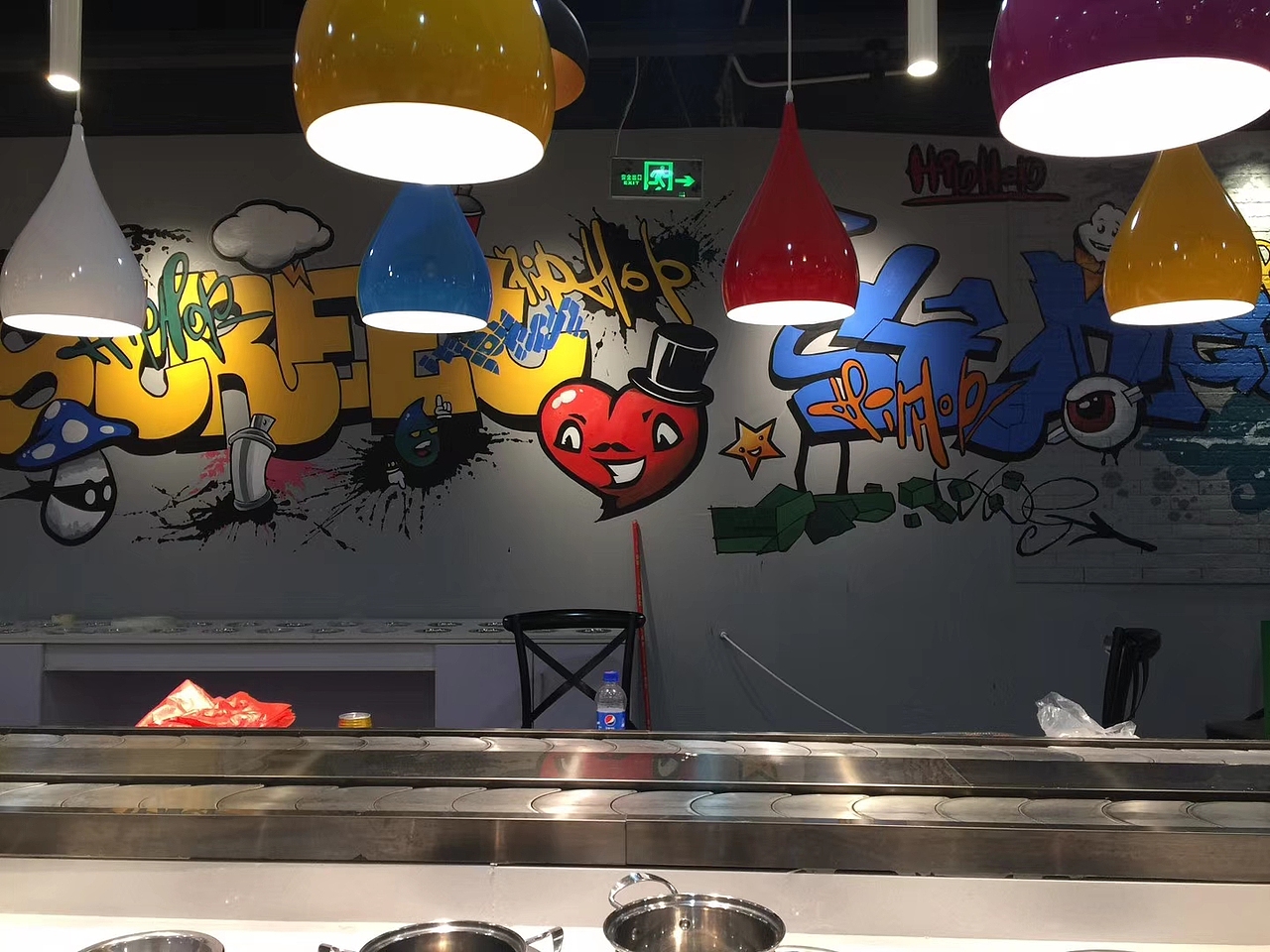 火锅店涂鸦墙体彩绘装饰华铭智墙绘