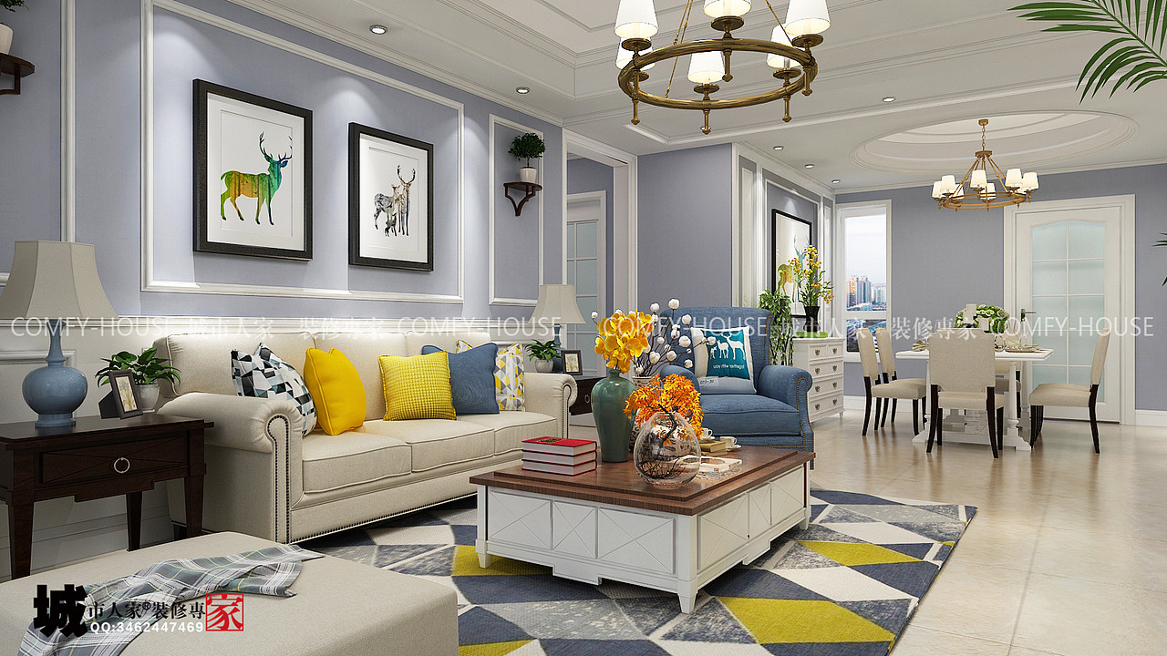 拉菲公馆168㎡四室两厅美式风格装修效果图