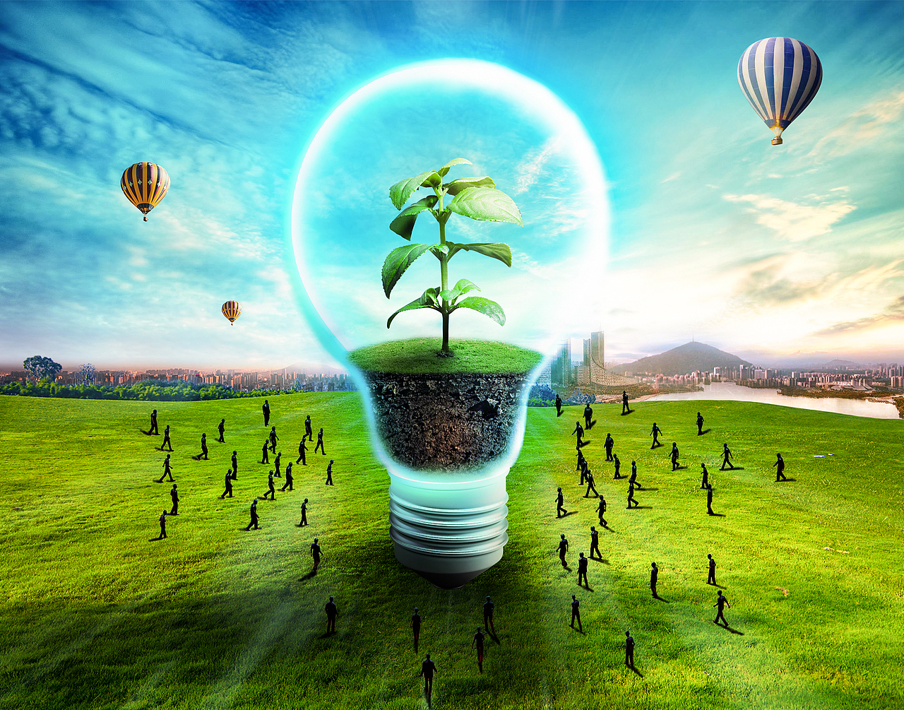 灯泡点亮融合创意