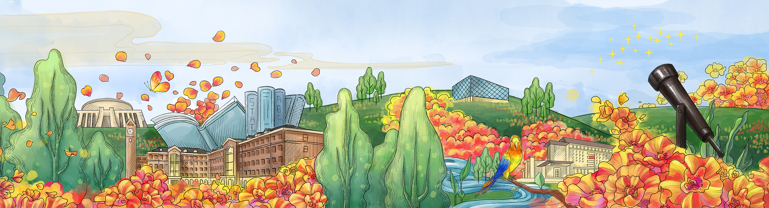 建筑景区插画长卷