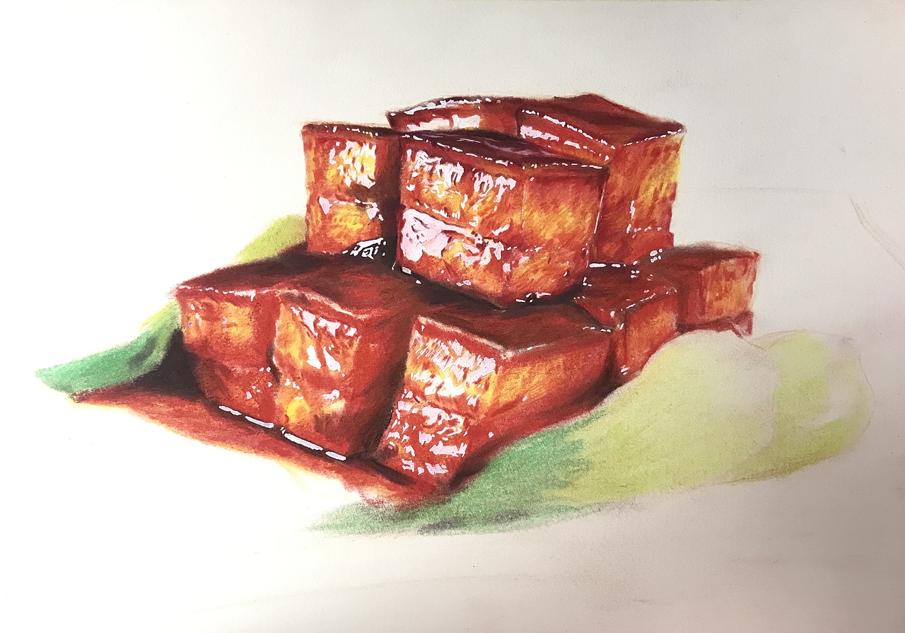 深夜放毒～彩铅画红烧肉|纯艺术|绘画|翟仟民_原创作品-站酷zcool