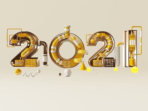 2021金色c4d管道立体字