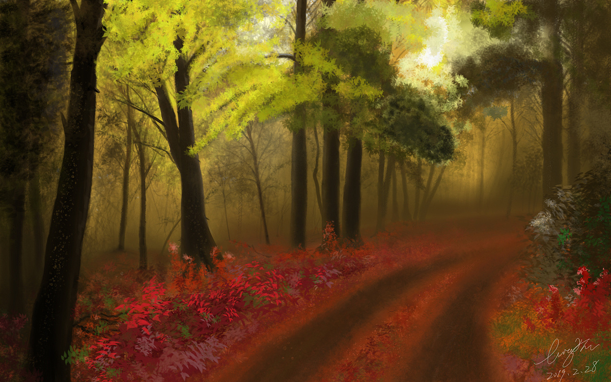 秋日森林插画图片