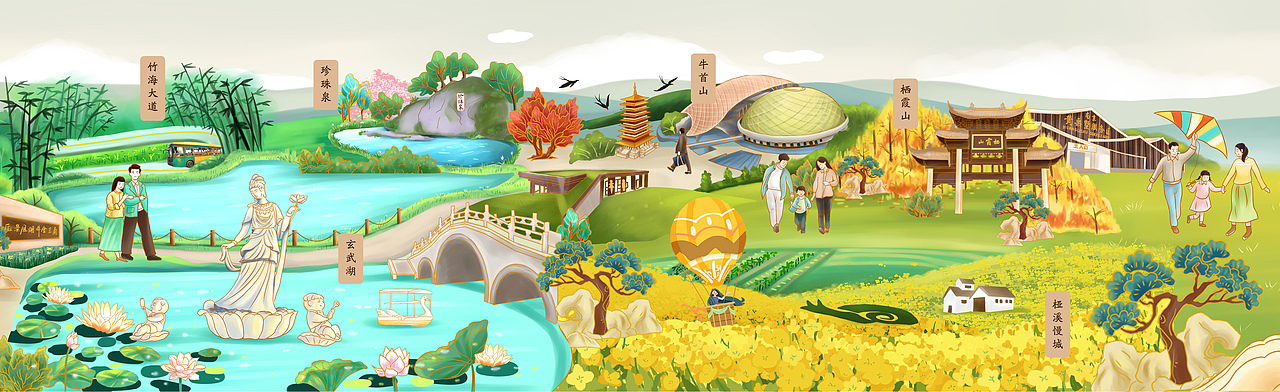 南京旅游景点长图手绘