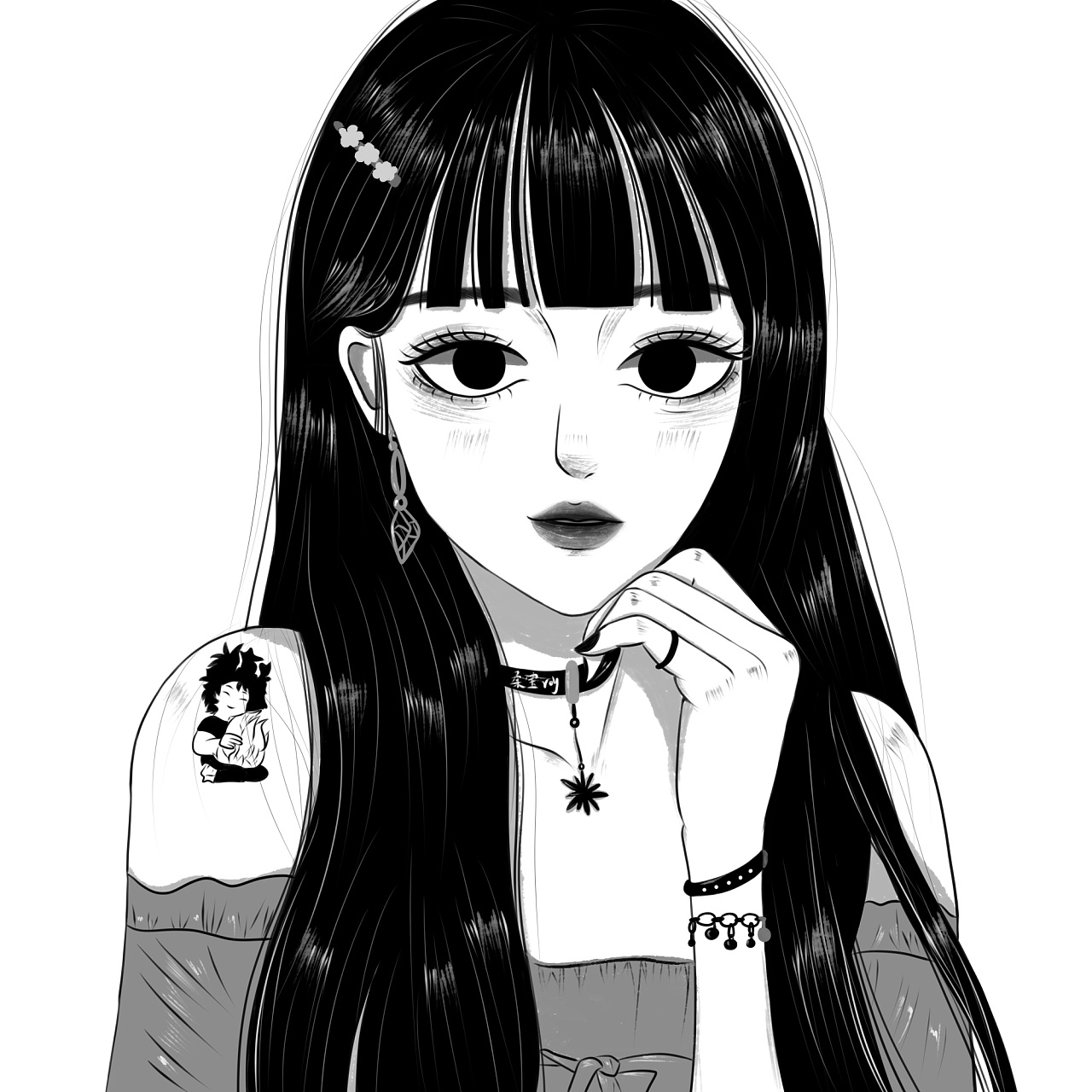 黑白漫画风格插画头像