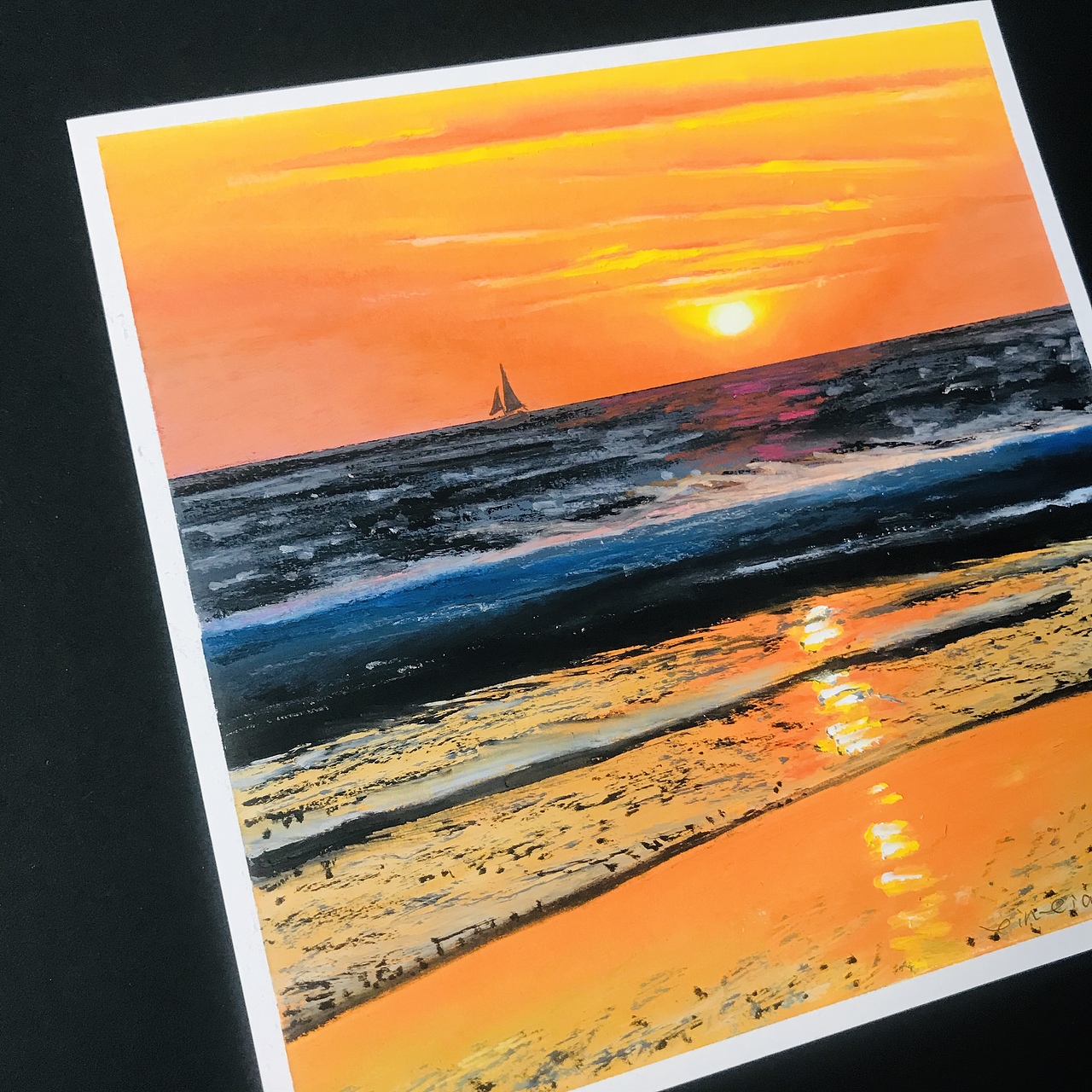 油画棒《海边落日》系列作品