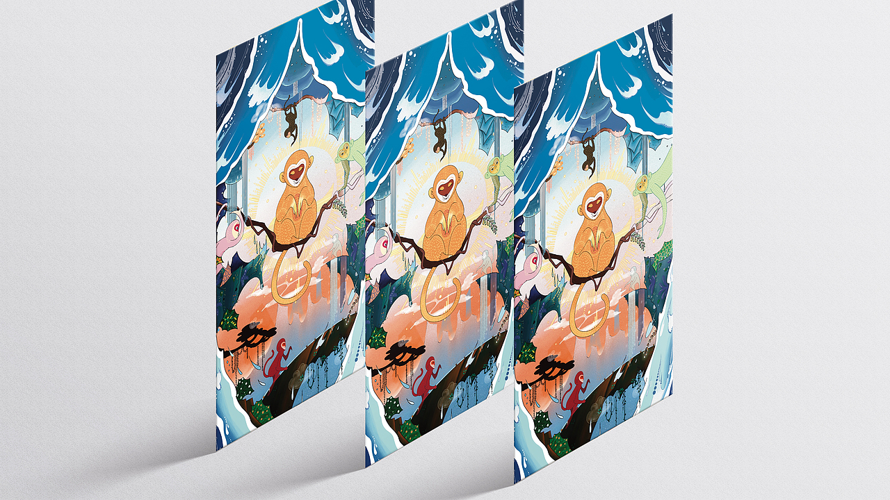 博物馆文创系列（1）｜生肖 水帘洞 猴（图ZMjY1NTIwMzg4） - 书籍/画册 - 站酷设计师插画师_小能原创素材 - 站酷ZCOOL