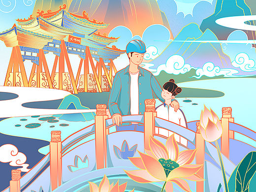 国风地标插画设计