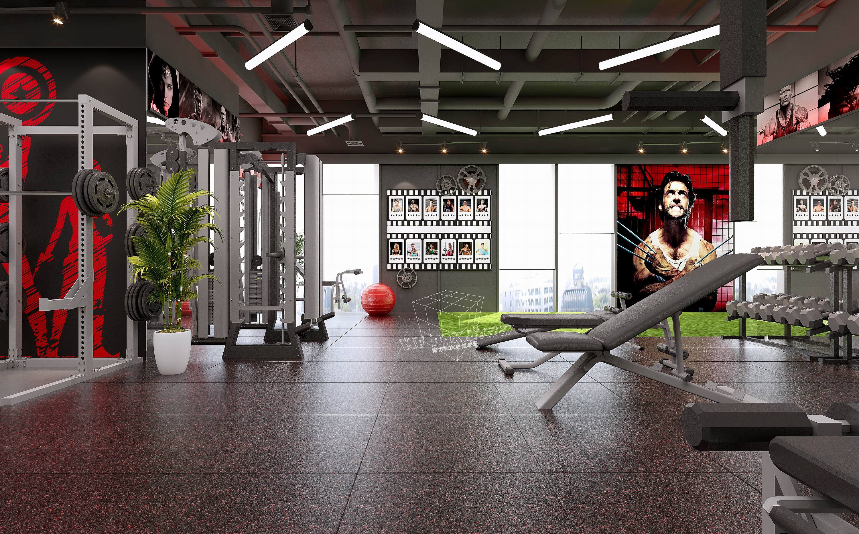 现代健身房全景 - 效果图交流区-建E室内设计网