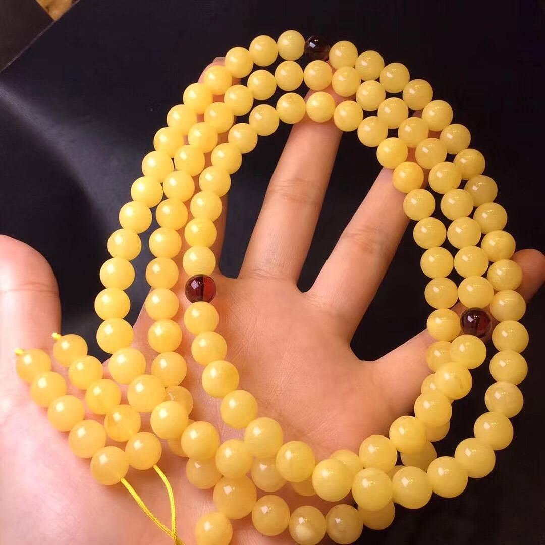 满蜜满蜡鸡油黄108手串龙掌柜文玩