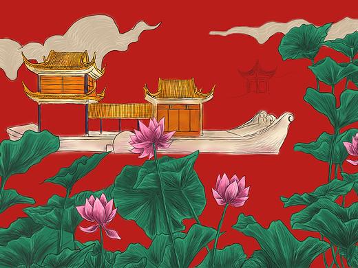 荷花 船舫