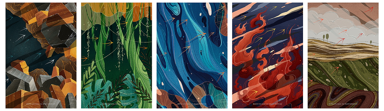 五行金木水火土插画