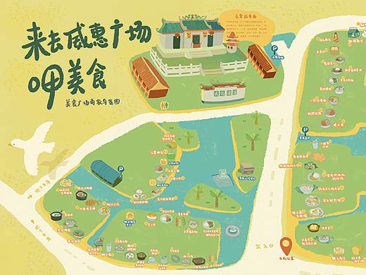 云霄县威惠庙美食广场手绘地图导览图