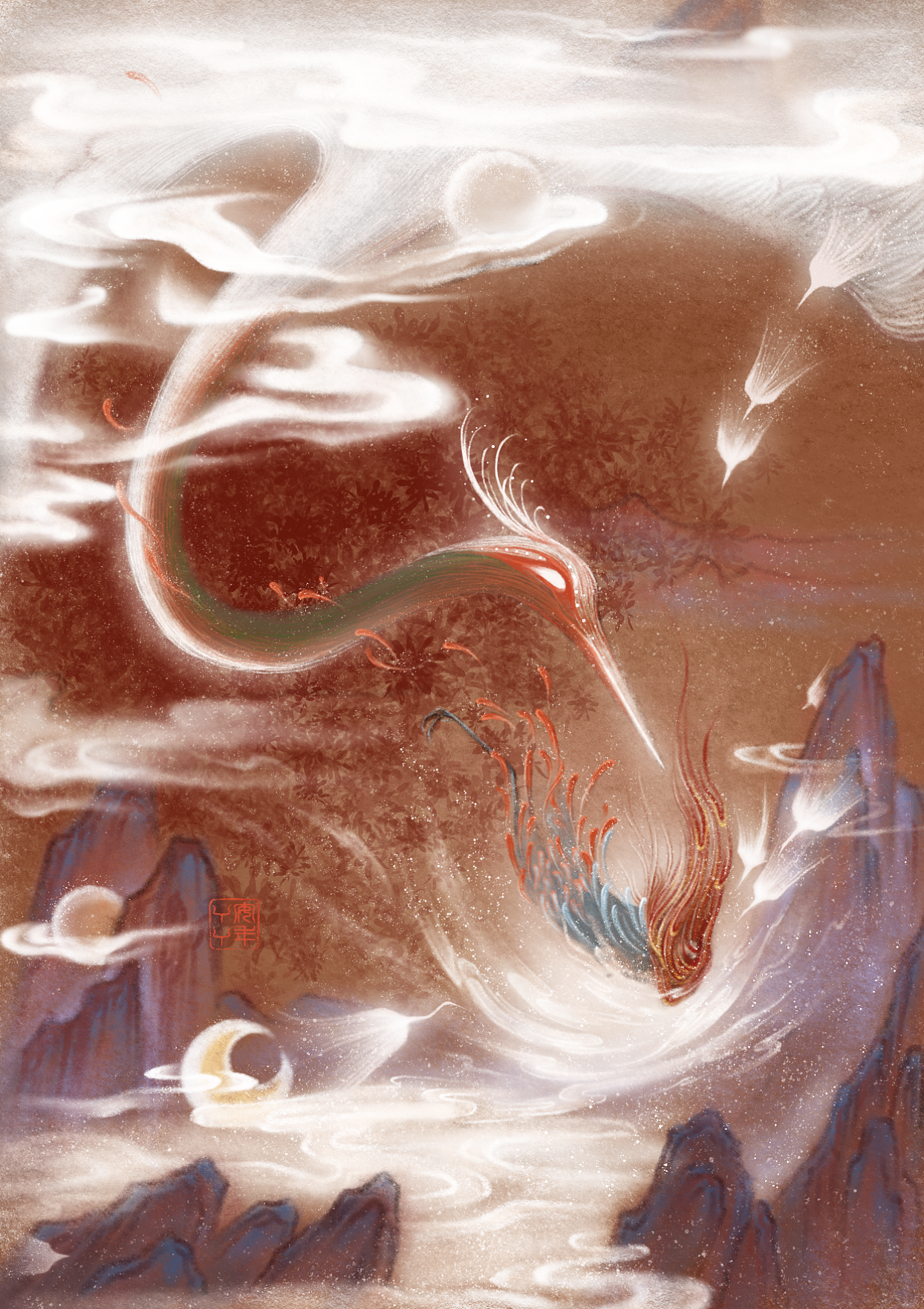 原创作品插画创作习作山海经毕方神话传说古风插画传统文化安年丫丫安