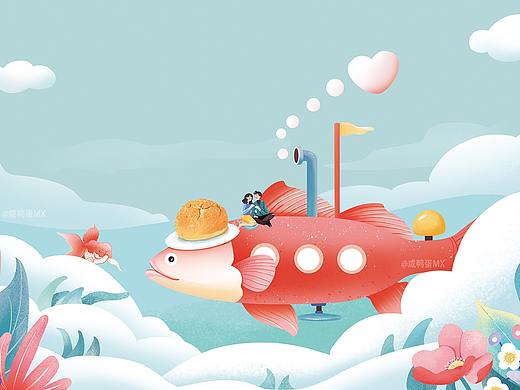 泡芙烘焙甜点包装插画