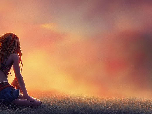 #AI创作实验室#甲骨文，夕阳，少女