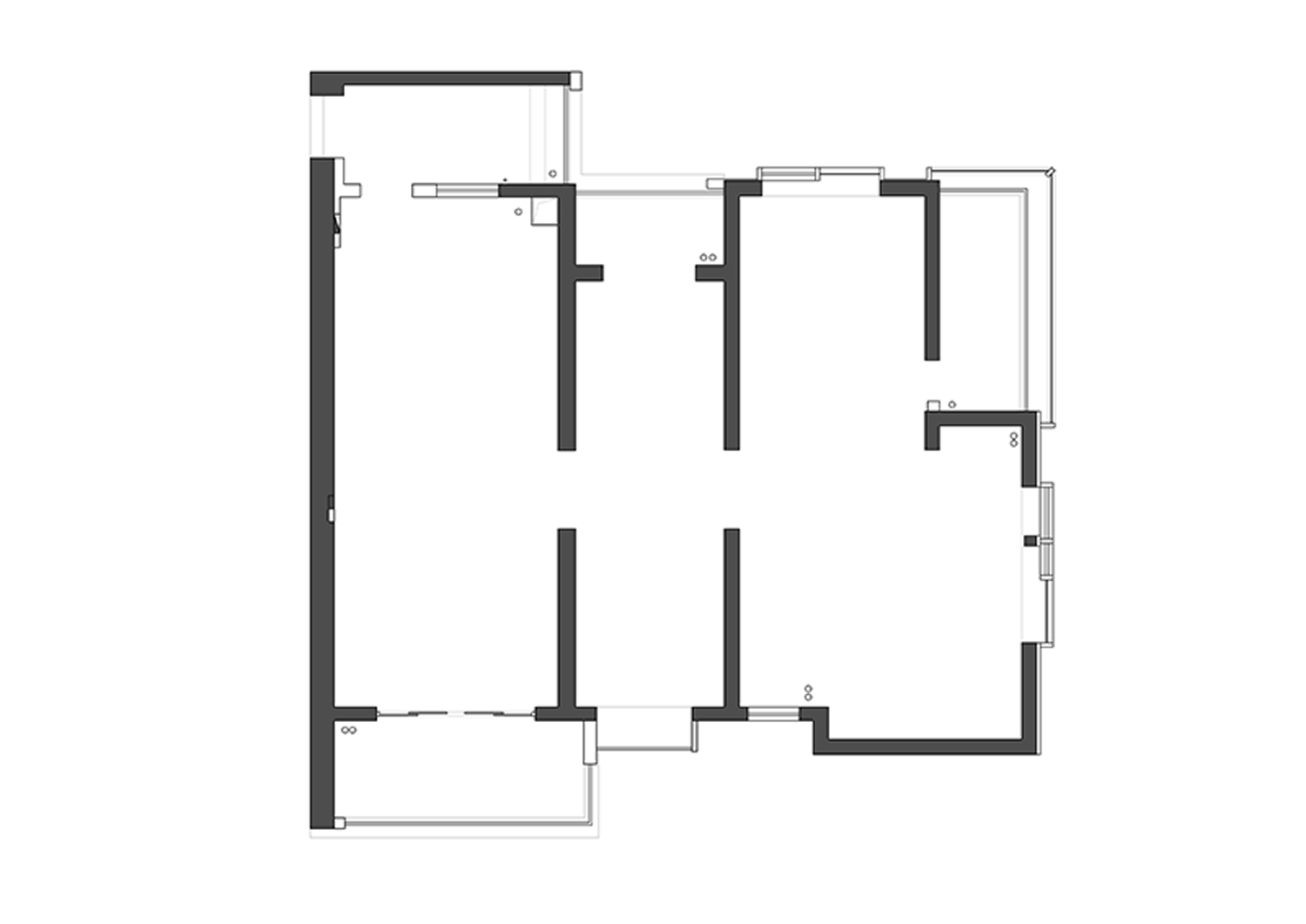 这是一个被承重墙所限制住的空间，如何在既定的空间结构范围，满足功能需求，营造出不一样的空间体验，这成为一个重大的考验。
<br>为了满足功能需求，一共扩占了三个阳台的空间位置：第一个阳台扩充了厨房的使用面积；第二个阳台独立了洗衣房；第三个阳台变成了主卫及独立衣帽间。在功能满足的同时，并保证所有的空间都有自然采光。